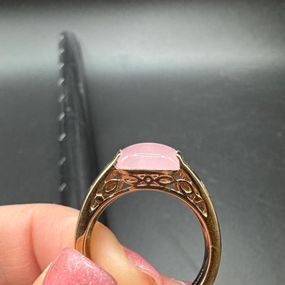 925 Sterling Size 9 Silver Rose Quartz & Pink Sapphire Gold Plated Ring 8.7 G - Picture 6 of 9